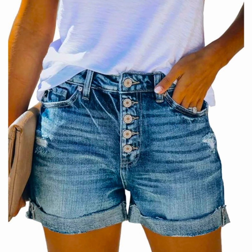 LOVE TREE Distressed Denim Shorts High Waist M